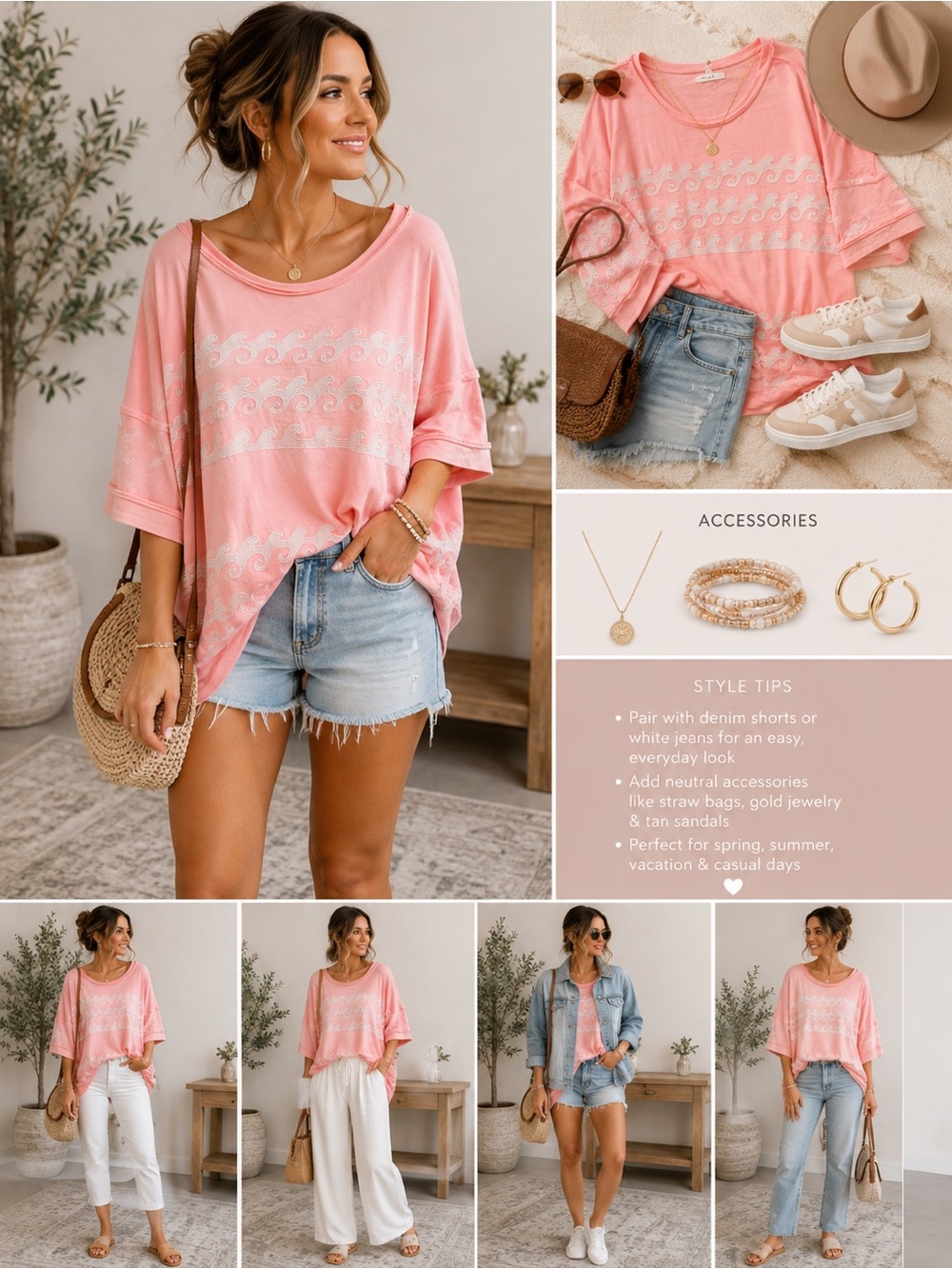 NWT Blue Velvet Pink Short-Sleeve Top w Wave Motif Sz XL - Picture 2 of 6